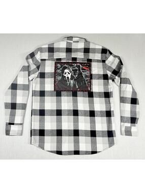 Ghost Face Flannel Men's Sz M Black/White Plaid Shirt Halloween‎ Scream Horror